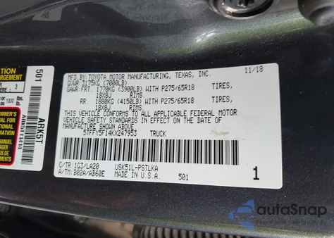2019 Toyota Tundra Limited 5.7L V8 from USA, damaged, VIN 5TFFY5F14KX247953